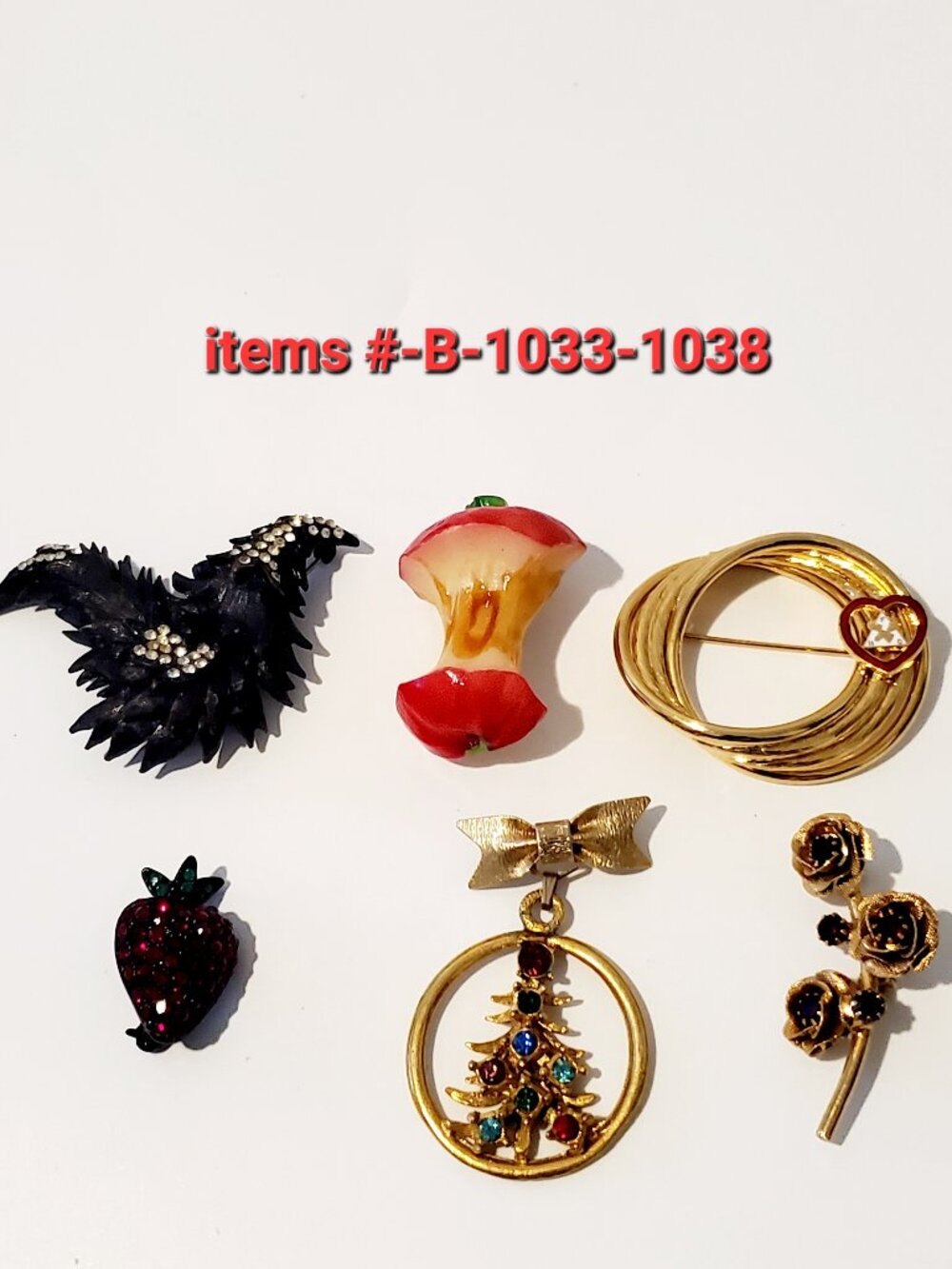 6 Brooches, items # B-1033-1038,. wt. 75 grams.